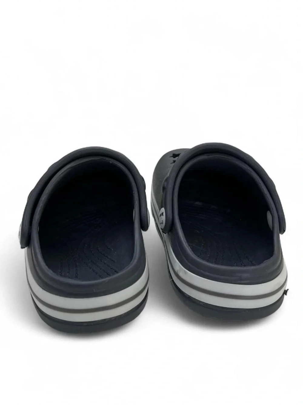 Toddler Boy 6C Crocs Dark Gray White Striped Shark Jibbitz Koala Baby Star Cut